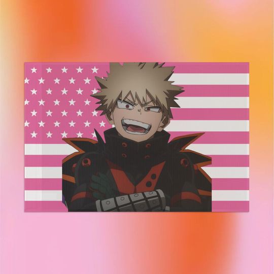 Discover Katsuki Bakugo Pink Flag, Hero Anime Anime Decor
