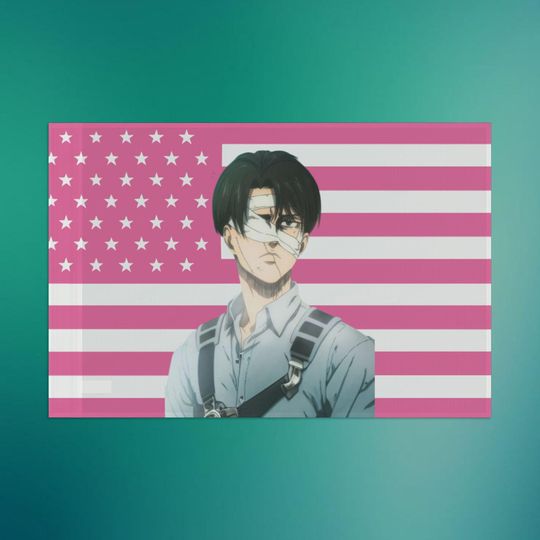 Levi Ackerman Pink Flag, Anime Wall Decor