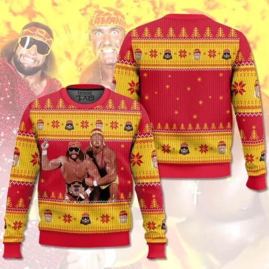 Ugly Christmas Sweater Mega Powers Macho Man and Hulk Hogan Wrestling Entertainment