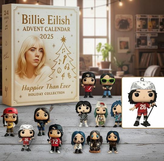 Discover Billie Eilish 2025 Advent Calendar - "Happier Than Ever" Holiday Collection with 24 Days of Funko Pop-Style Ornaments