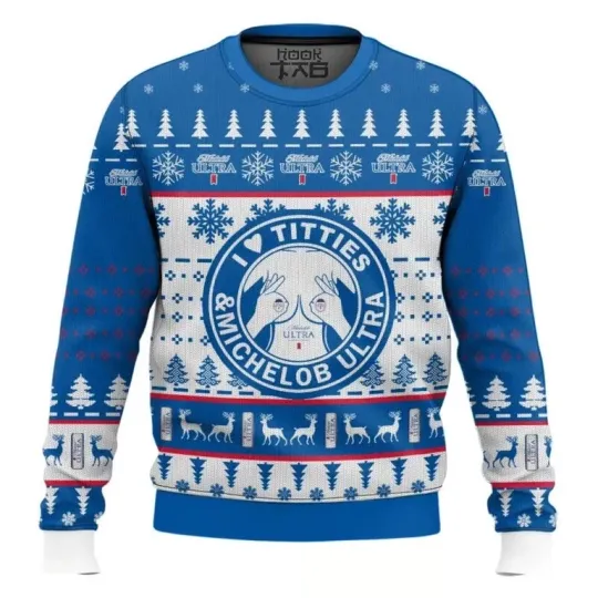 I Love Titties and Michelob Ultra Ugly Christmas Sweater