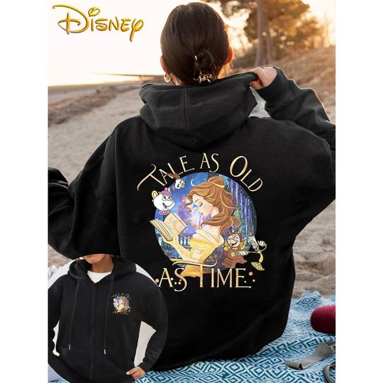 Discover Disney Belle and Beast Castle Printed Women's Zipper Hoodie Autumn/Winter New Casual Fashion Men's and Women's Street Wear
