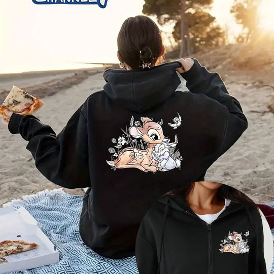 Discover Disney Bambi Printed Zipper Hoodie Autumn/Winter New Heavy Casual Men's and Women's Outerwear Streetwear