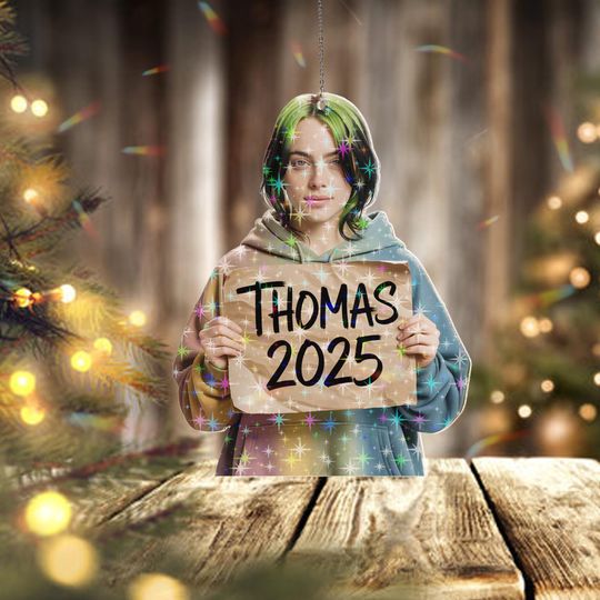 Discover Holographic Personalized Billie Ornament, Custom Name Christmas Ornament, Pop Star Fan Gift, Sparkle Holiday Tree Decoration