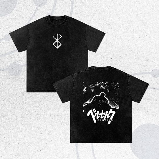 Discover Berserkk Anime Acid Washed Oversized T-Shirt Guts Anime Tee for Men