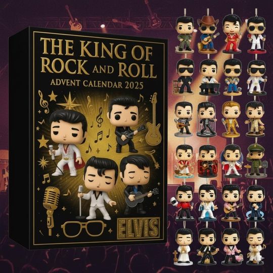 Discover King Rock and Roll Advent Calendar 2025, 24 Day Christmas Countdown with Elvis, Musical Collectible Ornaments, Retro Gift Decoration