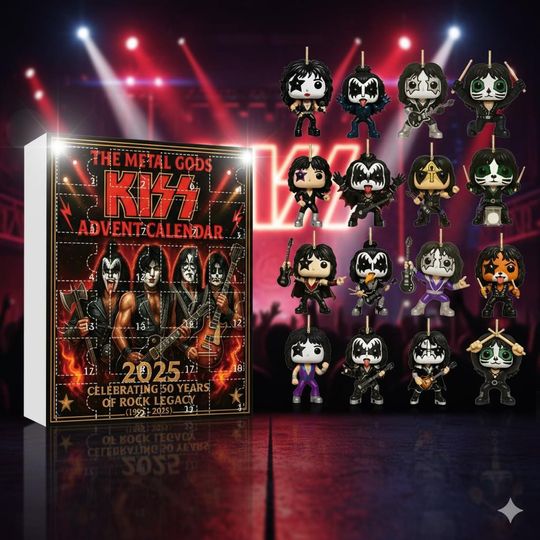 Discover The Metal Gods of KISS Band Advent Calendar 2025, 24 Days Christmas Countdown Calendar, 2D Flat Acrylic Iconic Musical Holiday Gifts