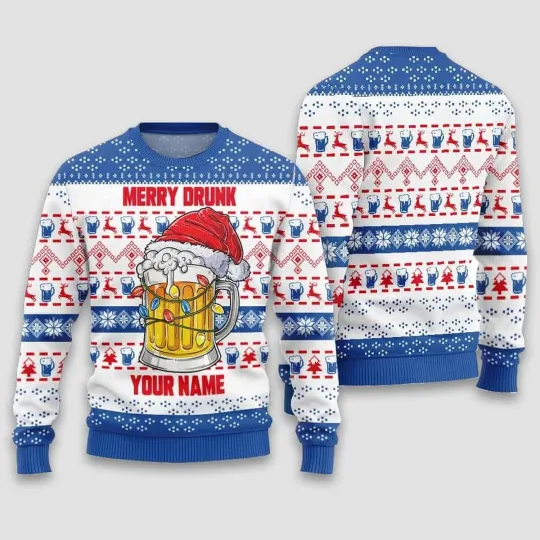 Discover Merry Drunk Custom Name Christmas Ugly Sweater