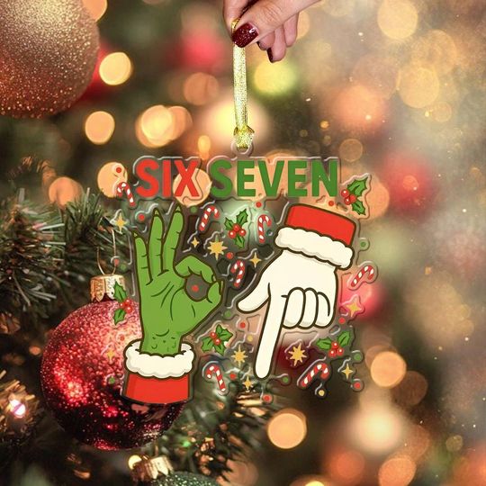 Discover Six Seven Santa Hands Acrylic Ornament, Funny Santa Costume Christmas Decor, Holiday Meme Ornament