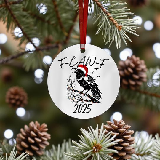 Discover Funny Christmas Ornament F-Caw-F 2025, Holiday Humor Raven Lover Gift, White Elephant Office Gifts, Fuck Off 2025, Thin Durable Aluminum