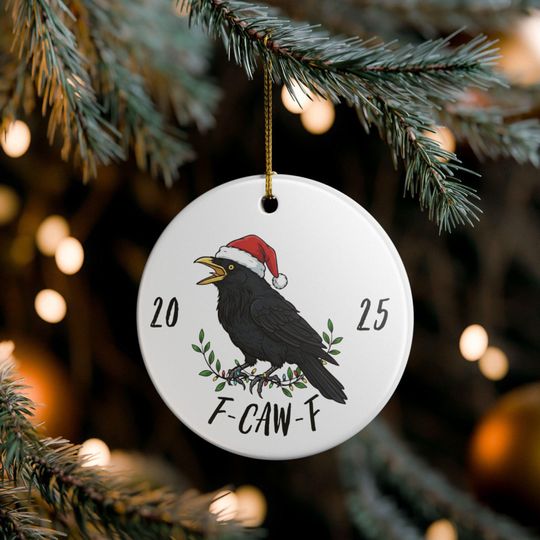 Discover F-CAW-F 2025 Funny Meme Ornament: Christmas Gag Gift, Sarcastic Holiday Coworker Secret Santa, Survived 2025 Unhinged End of Year