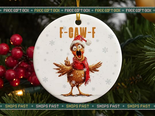 Discover F-CAW-F Ornament, White Elephant Exchange Gift, Hilarious Holiday Gift for Friends, Silly Christmas Decor, Funny Chicken Christmas Ornament