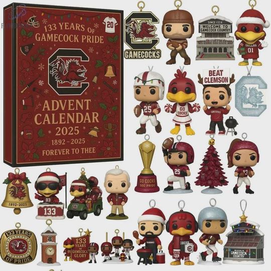 Discover South Carolina Gamecocks 133rd Anniversary Advent Calendar, Christmas Countdown Advent Calendar Gift Box With 24 Acrylic Ornaments