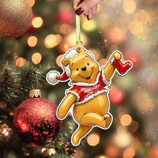 Discover Winnie The Pooh Holding Christmas Stocking Acrylic Ornament for Tree, Disney Kids Holiday Decor