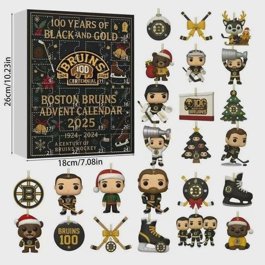 Boston Bruins Advent Calendar 2025, Christmas Countdown Advent Calendar Gift Box With 24 Acrylic Ornaments