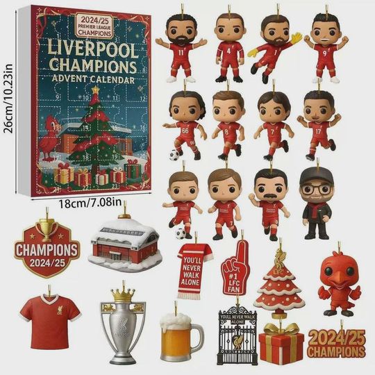 Discover Liverpool Advent Calendar 2025, Christmas Countdown Advent Calendar Gift Box With 24 Acrylic Ornaments