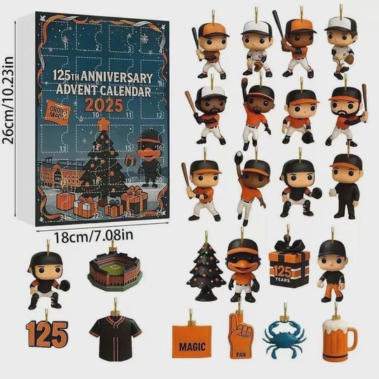 Baltimore Orioles 125th Anniversary Advent Calendar, Christmas Countdown Advent Calendar Gift Box With 24 Acrylic Ornaments