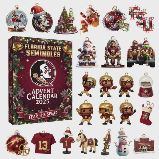 Discover Florida State Seminoles Football 2025 Advent Calendar, Christmas Countdown Advent Calendar Gift Box With 24 Acrylic Ornaments