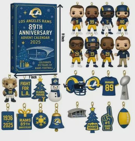 Discover Los Angeles Rams 89th Anniversary Advent Calendar 2025, Christmas Countdown Advent Calendar Gift Box With 24 Acrylic Ornaments