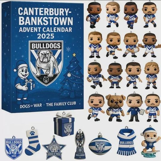 Canterbury-Bankstown Bulldogs Advent Calendar 2025, Christmas Countdown Advent Calendar Gift Box With 24 Acrylic Ornaments