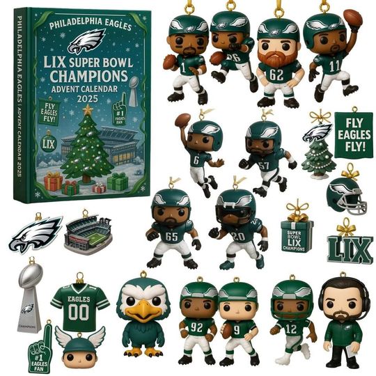 Eagles LIX Super Bowl Champions Advent Calendar, Christmas Countdown Advent Calendar Gift Box With 24 Acrylic Ornaments
