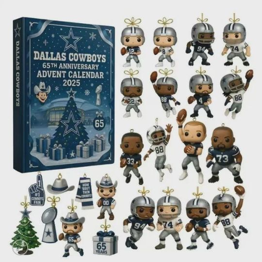 Dallas Cowboys 65th Anniversary Advent Calendar, Christmas Countdown Advent Calendar Gift Box With 24 Acrylic Ornaments