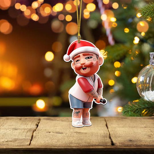 Post Malone Christmas Ornament, Cartoon Style Music Lover Decoration, Hip-Hop Holiday Decor