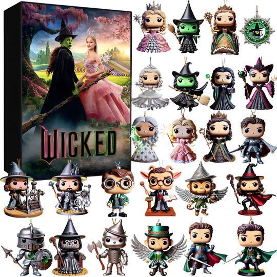 Wicked The Movie Advent Calendar 2025 | 24 Days of Elphaba, Glinda & Oz Ornaments | Fantasy Collector Gift Set