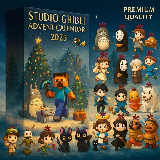 Studio Ghibli Advent Calendar 2025 | 24 Days of Totoro, No Face & Minecraft Figurines | Fantasy Anime Collector Gift