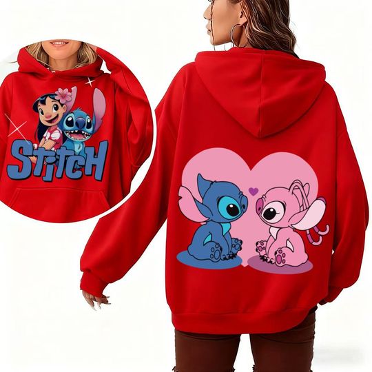 Discover Lilo & Stitch Women's Hoodie Sweatshirt Autumn Winter Warm Top with Cute Cartoon Heart Prints for Fashion Street Daily Casual