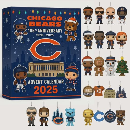 Chicago Bears 105th Anniversary Advent Calendar 2025 | 24 Days of Monsters of the Midway Ornaments | Bears Alumni Gift Set