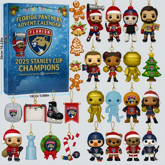 Florida Panthers 2025 Stanley Cup Champions Advent Calendar | 24 Day NHL Ornament Set | Panthers Fan Collector Gift