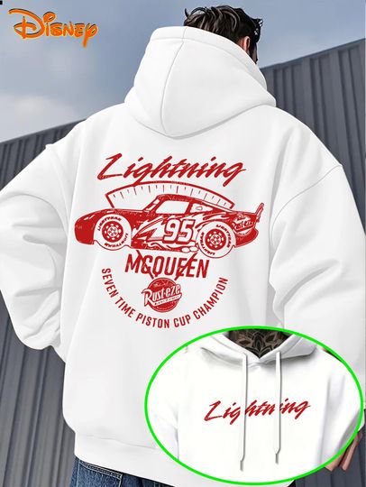 Discover Disney Pixar Car Movie Lightning McQueen Racing Design with 95 Numbers and Lightning Letters Front Pouch Loose Hooded Sweatshirt