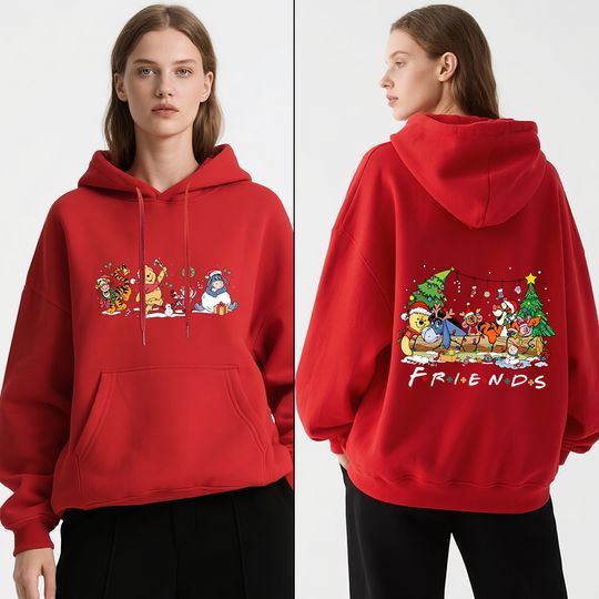 Discover Disney Winnie the Pooh Joyful Christmas Wood Print Adult Hoodie Women Winter Fleece Lined Warm Pullover Cozy Soft Sweatshirt