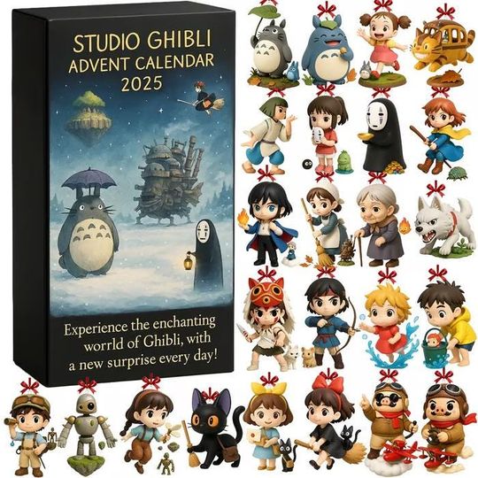 Studio Ghibli Advent Calendar 2025 | 24 Days of Totoro, No Face & Anime Figurines | Hayao Miyazaki Fan Collector Gift