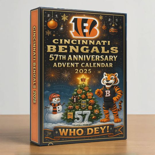 Discover Cincinnati Bengals 57th Anniversary Advent Calendar 2025 | 24 Days of Who Dey Icon & NCAA Football Ornaments | Bengals Fan Gift