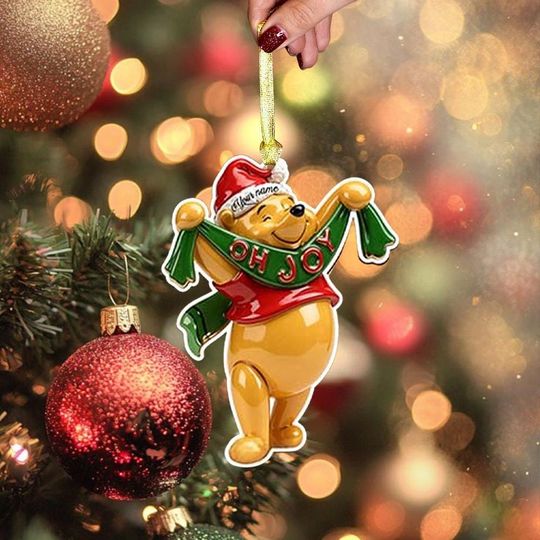 Discover Pooh Holding OH JOY Acrylic Ornament, Winnie The Pooh Christmas Tree Decoration, Disney Bear Holiday Ornament for Kids