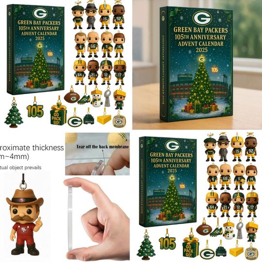 Green Bay Packers 105th Anniversary Advent Calendar 2025 | 24 Days of football Player & Cheesehead Ornaments | Lambeau Field Gift