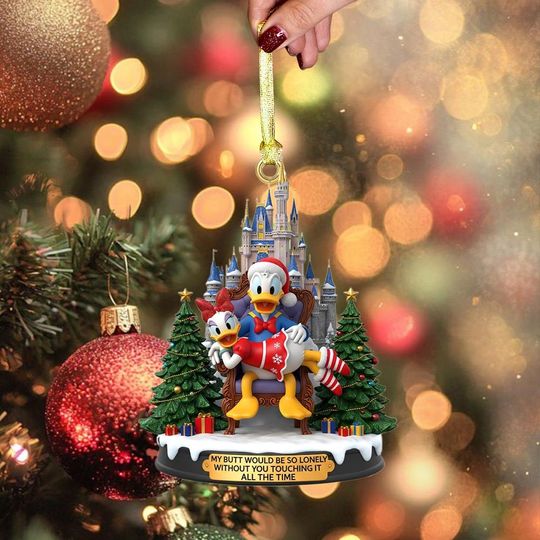 Donald and Daisy Duck Christmas Ornament, Duck Couple with Castle, Funny Holiday Gift