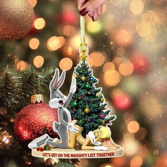 Bunny Couple Christmas Ornament, Cartoon Rabbits, Couples Gift 2025, Acrylic Holiday Decor