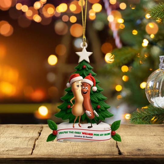 Funny Hot Dog Couple Christmas Ornament, Playful Wiener and Bun, Cute Couple Tree Decor, Holiday Gift