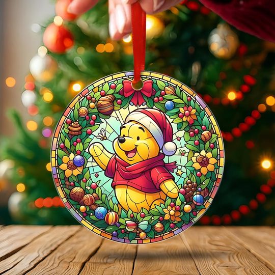 Discover Bear with Santa Hat Acrylic Ornament, Christmas Tree Decoration, Cute Bear Holiday Ornament