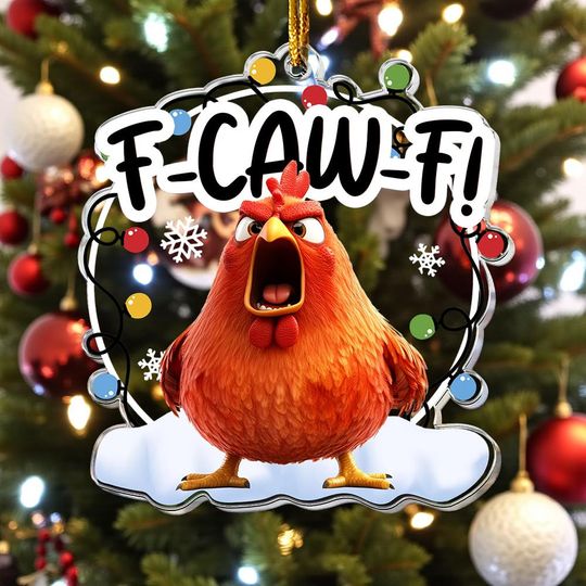 Discover Personalized Funny F-Caw-F Chicken Christmas Ornament, Hilarious Rooster Meme Ornament, Farm Animal Tree Decoration, Chicken Lover Gift.