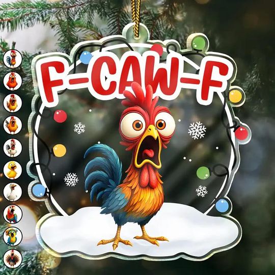 Discover Funny Chicken F-Caw-F Christmas Shape Flat Ornament, Funny Chicken Ornament, Christmas Gift for Farmhouse Family Friend, Duck Ornamentd