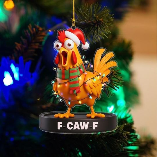 Funny F-Caw-F Chicken Christmas 2025 Ornament, Hilarious Rooster Meme Ornament, Farm Animal Tree Decoration, Chicken Lover Gift
