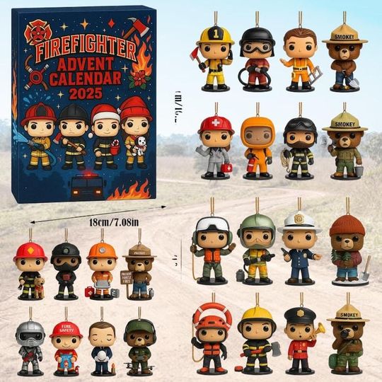 Discover Firefighter First Responder Advent Calendar 2025, Rescue Hero Ornament Set, Forest Fire Prevention Mascot Gift, Emergency Holiday Countdown
