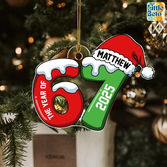 Discover Custom Name 67 Acrylic Ornament, Six Seven Ornament, 2025 Slang Christmas, Funny Teen Grandkid Ornament, Gen Alpha Christmas Gift