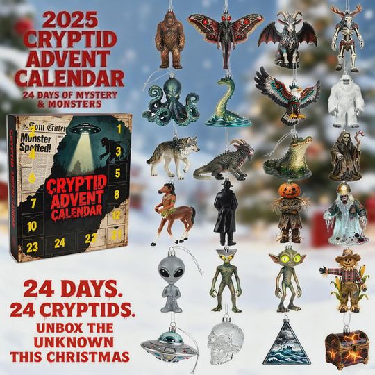 Discover 2025 Cryptid Advent Calendar | 24 Days of Mystery and Monsters Ornaments | Bigfoot, Mothman & Alien Collector Gift Set