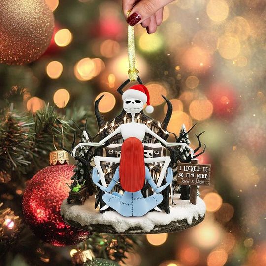 Personalized Jack and Sally Christmas Ornament, Nightmare Love, Gothic Couple Decor, Christmas Tree Ornament