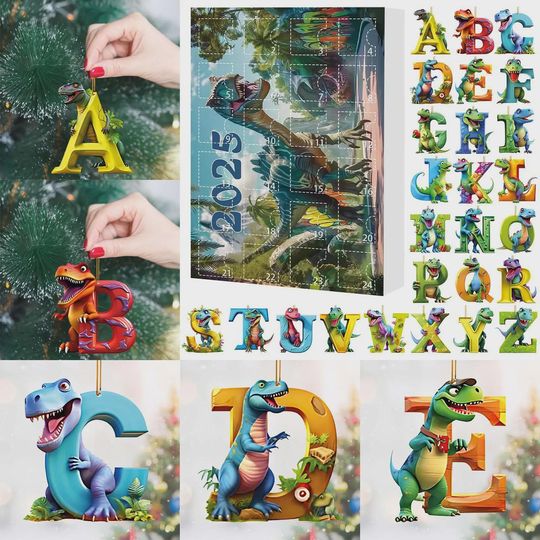 Discover Dinosaur Alphabet Advent Calendar 2025 | 24 Days of Dino Letter Ornaments | ABC Learning Toy & Prehistoric Collector Set